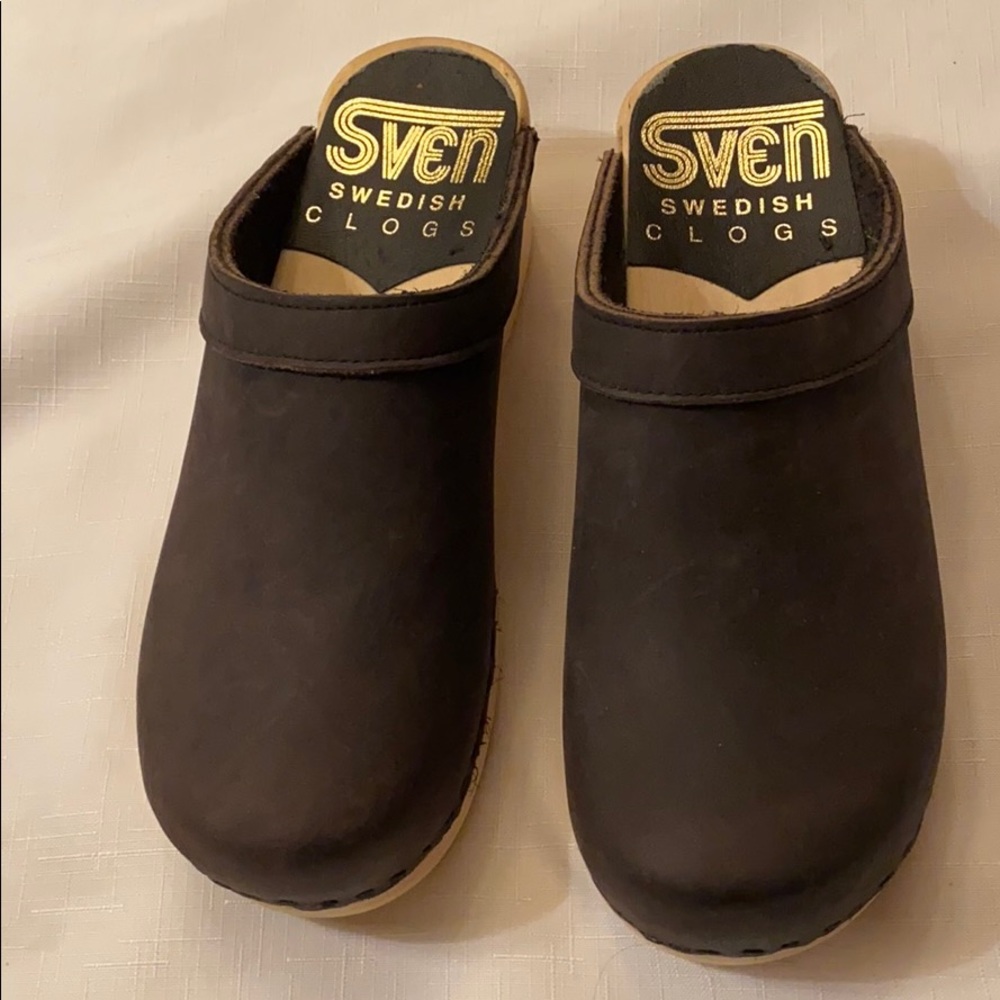 AUTHENTIC SVEN HEELED CLOGS BLACK LEATHER SIZE 7 NEW ⭐️⭐️⭐️⭐️⭐️ - Picture 9 of 12